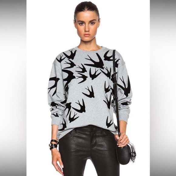 Alexander McQueen Mint Melange Mixed Media Novelty Birds Pullover Sweatshirt S - Picture 1 of 16